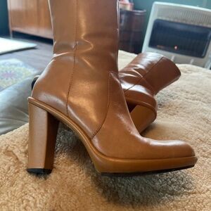 Tommy Hilfiger Cognac Block Heel Platform Boots